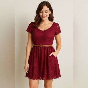 Flying Tomato Pink Crochet Lace Tulip Hem Dress L